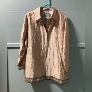 Stylish Silk Button Down Shirt with Embroidered Trim